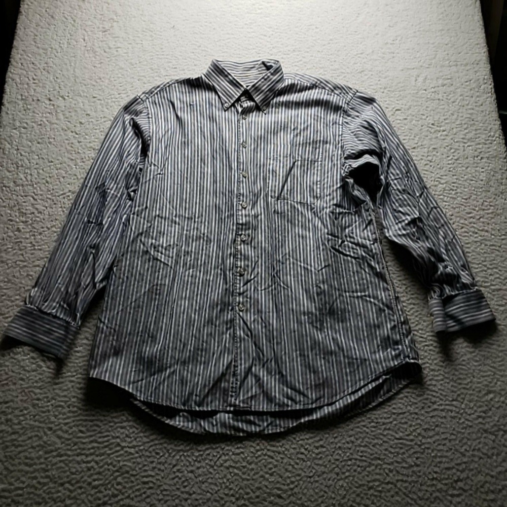 Scott Barber Shirt Mens 2XL Blue Stripe Long Sleeve Cotton Button-Up Casual